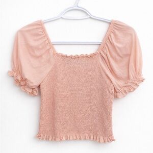 Vero Moda Pink Smocked Puff Sleeve Cute Top - XS